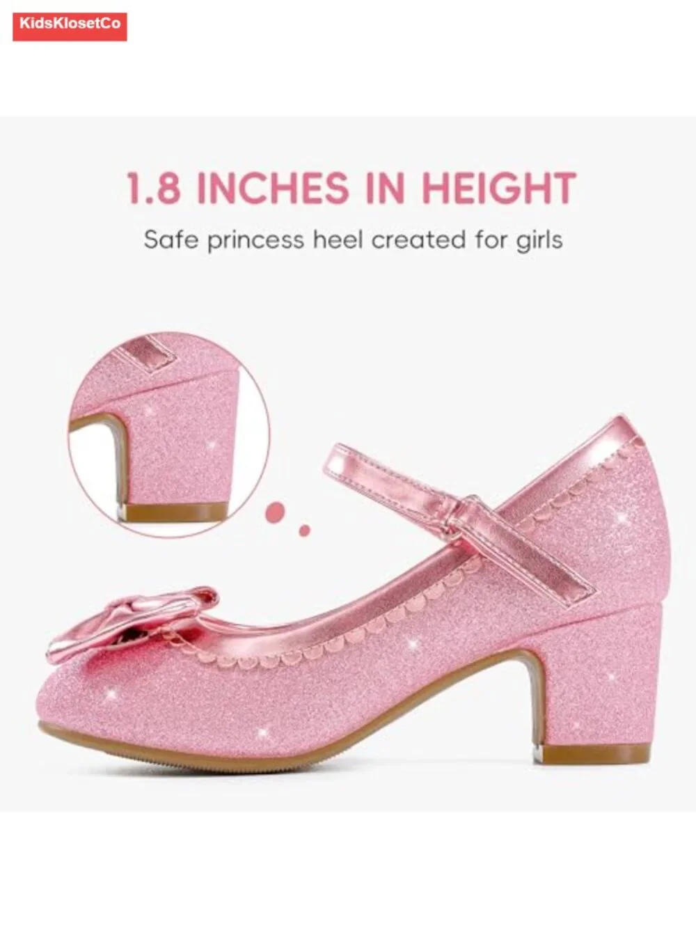Toddler Girls Dress Shoes Sparkle Bowknot Mary Jane Heels for Wedding Party